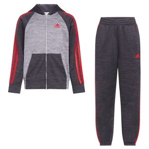 adidas Fleece Zip-Up Jacket & Jogger Pants Matching Set Gray, Little Boy 6 NEW